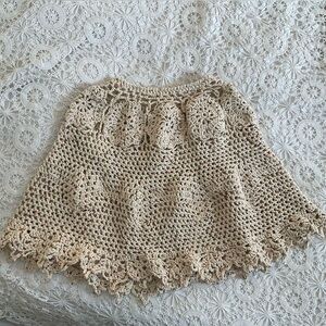 Vintage handmade knit beige floral pattern poncho